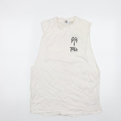Topman Men's White Sleeveless Tropical Print T-Shirt Size S