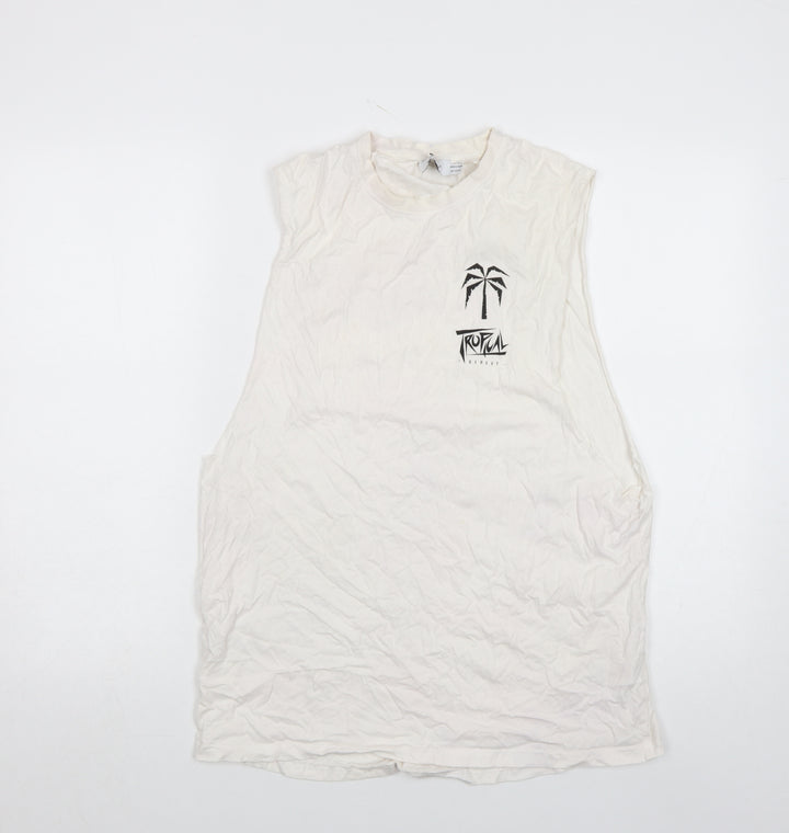 Topman Men's White Sleeveless Tropical Print T-Shirt Size S