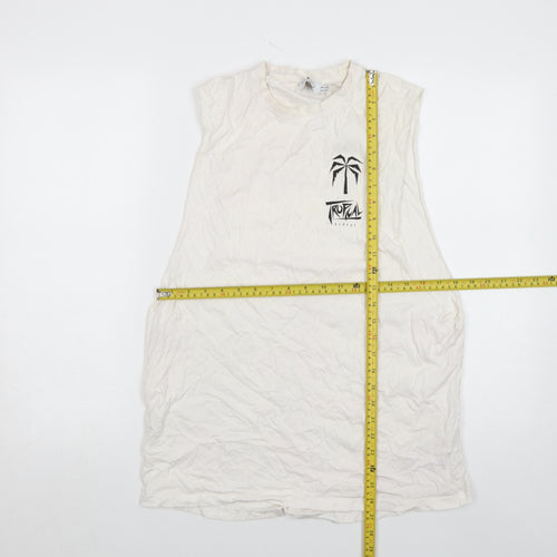 Topman Men's White Sleeveless Tropical Print T-Shirt Size S