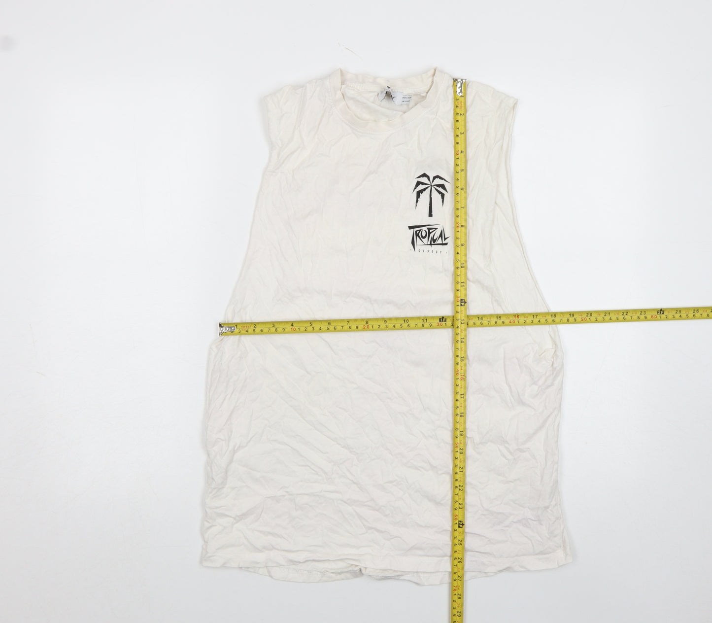 Topman Men's White Sleeveless Tropical Print T-Shirt Size S