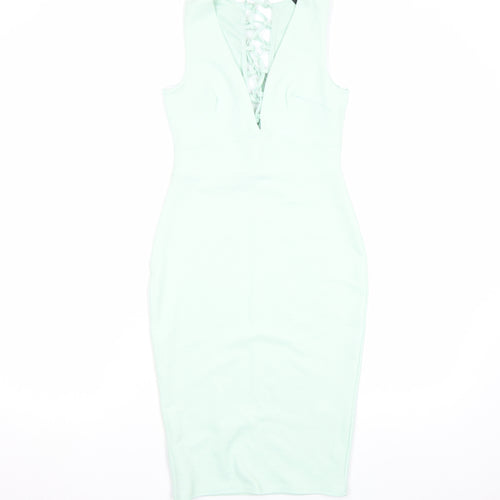 Jane Norman Women’s Green Lace Up Back Bodycon Midi Dress Size 6
