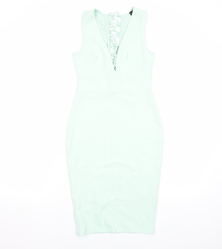 Jane Norman Women’s Green Lace Up Back Bodycon Midi Dress Size 6