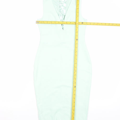 Jane Norman Women’s Green Lace Up Back Bodycon Midi Dress Size 6