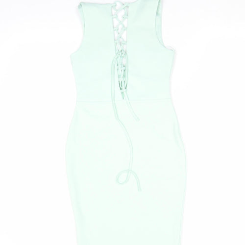 Jane Norman Women’s Green Lace Up Back Bodycon Midi Dress Size 6