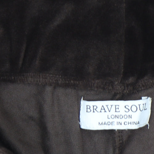 Brave Soul Womens Brown Velour Flared Trousers Size M