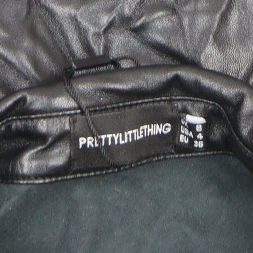 PrettyLittleThing Women's Black Faux Leather Long Trench Coat Size 8