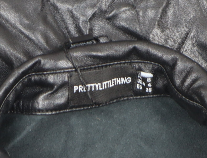 PrettyLittleThing Women's Black Faux Leather Long Trench Coat Size 8