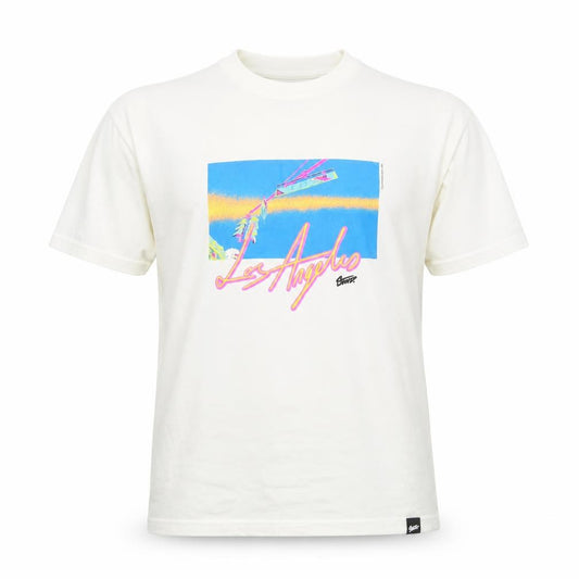 Front view of Pull&Bear Men’s White Los Angeles Graphic Short Sleeve T-Shirt M
