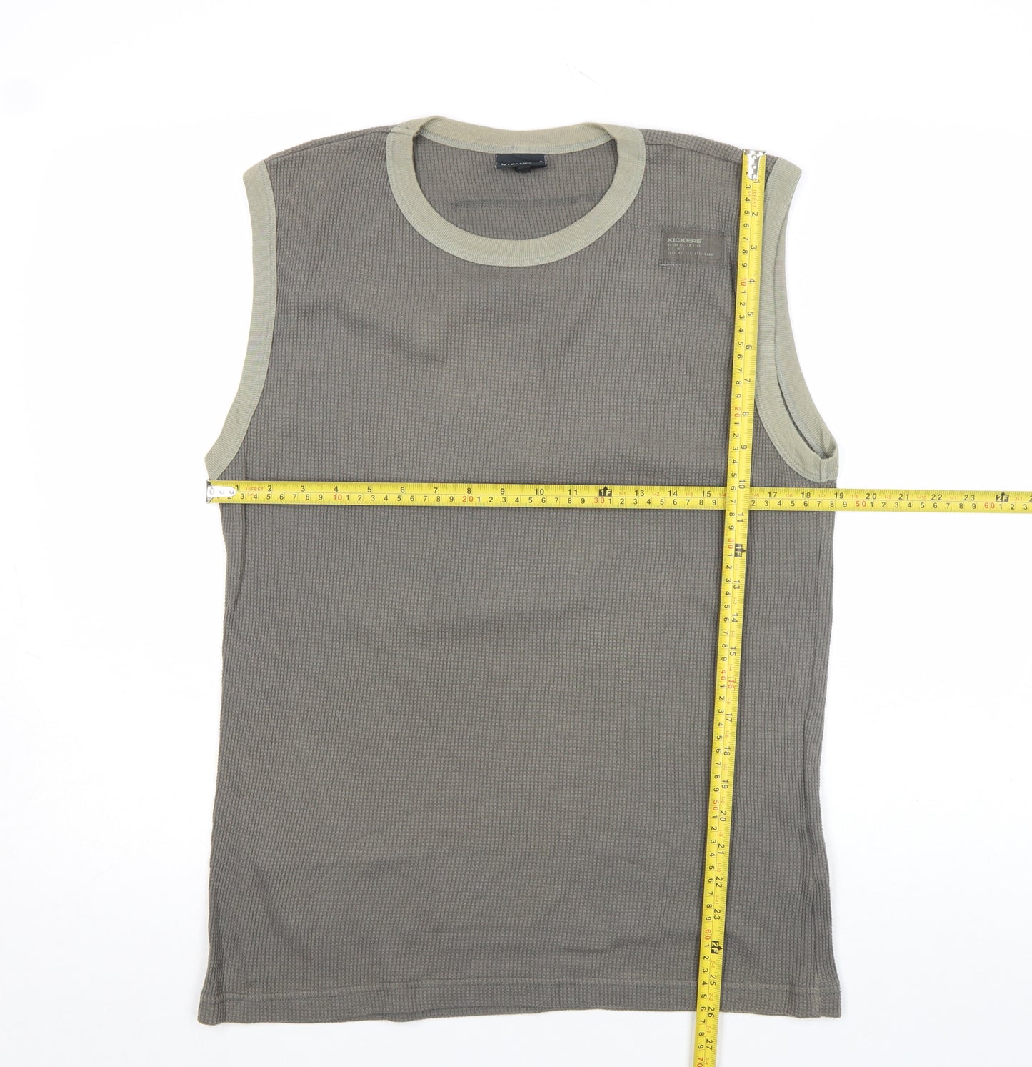 Kickers Men's Grey Sleeveless Crew Neck Cotton T-Shirt Size L