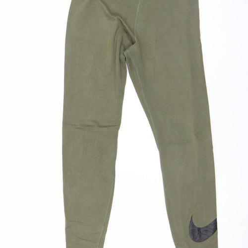 Nike Women Green Small Leggings Elastic Waist Slim Fit Activewear