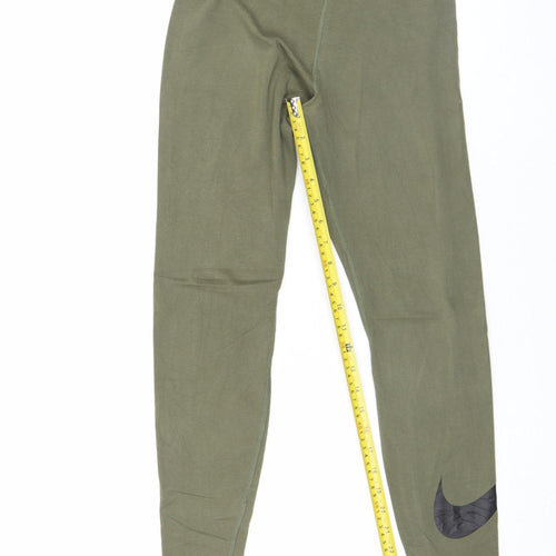Nike Women Green Small Leggings Elastic Waist Slim Fit Activewear