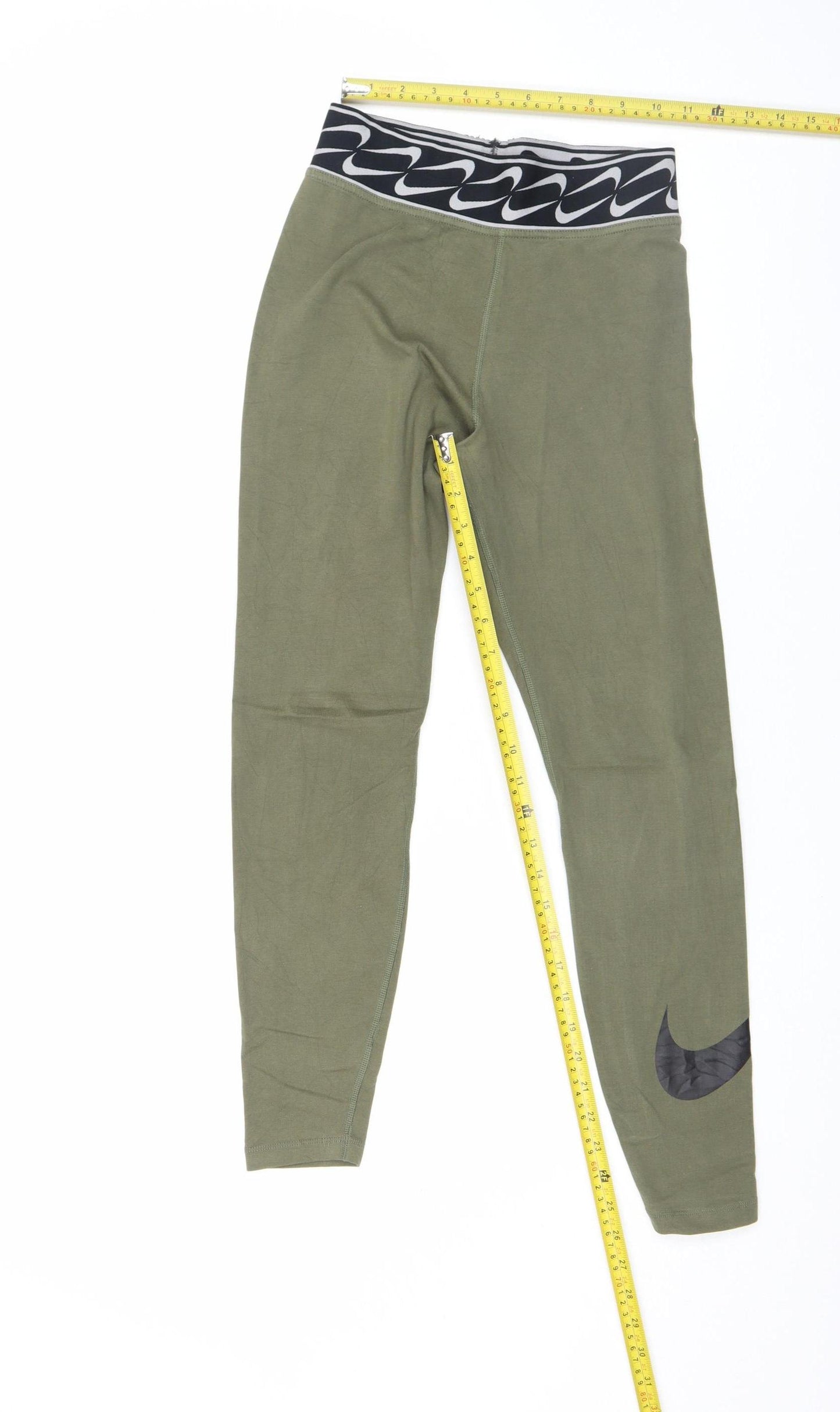 Nike Women Green Small Leggings Elastic Waist Slim Fit Activewear