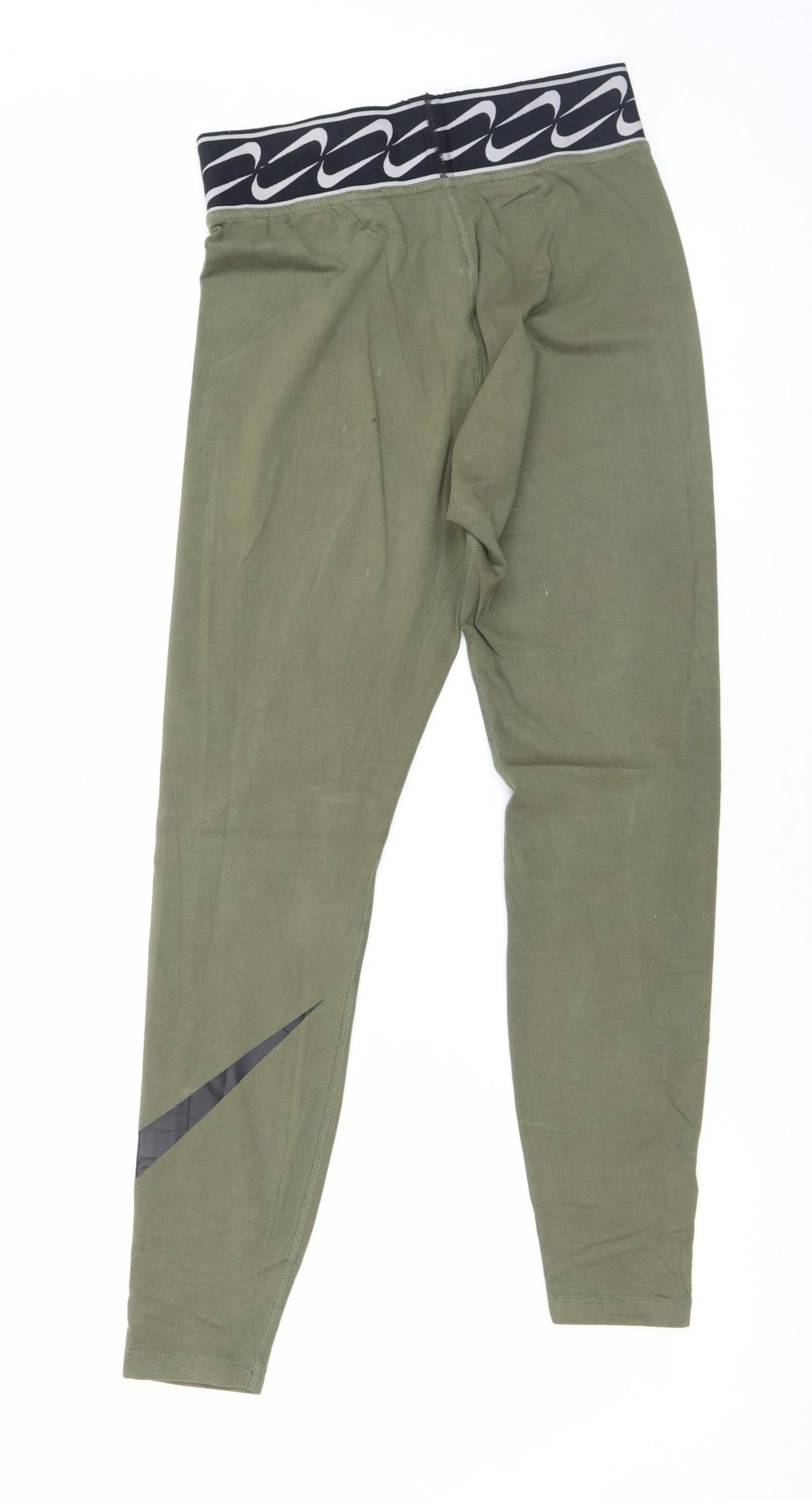 Nike Women Green Small Leggings Elastic Waist Slim Fit Activewear