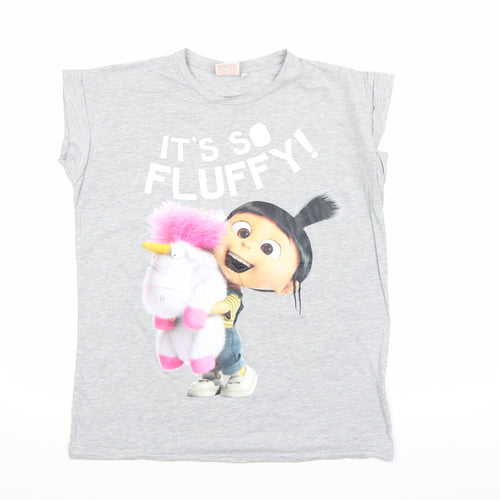 Despicable Me Women's Grey T-Shirt Size 12 It's So Fluffy Crew Neck