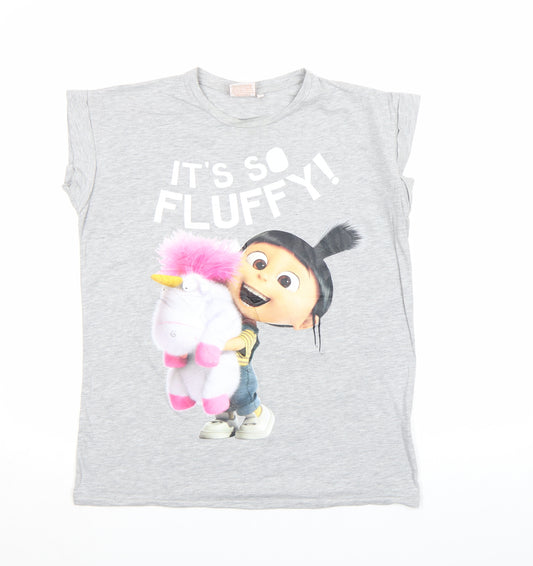 Despicable Me Women's Grey T-Shirt Size 12 It's So Fluffy Crew Neck