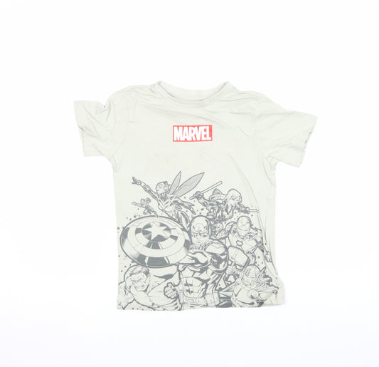 Front view of Nutmeg boys’ beige marvel avengers graphic t-shirt 6-7 years