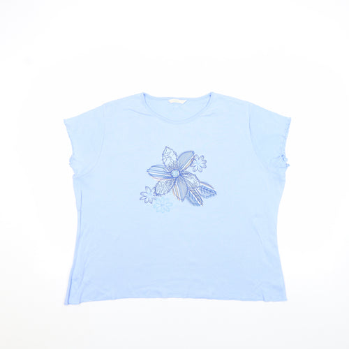 Marks and Spencer Womens Blue Floral Embroidered T-Shirt Size 22