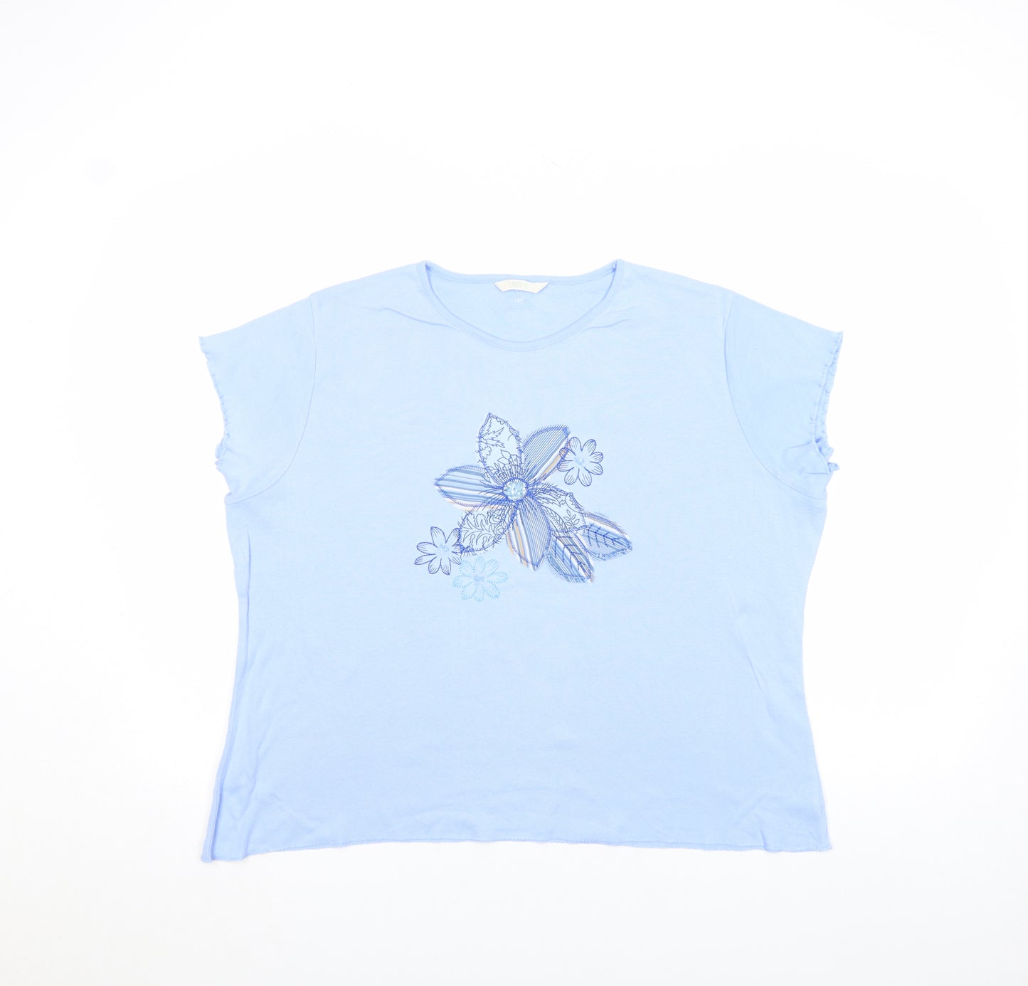 Marks and Spencer Womens Blue Floral Embroidered T-Shirt Size 22