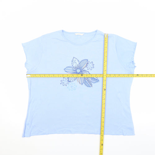 Marks and Spencer Womens Blue Floral Embroidered T-Shirt Size 22