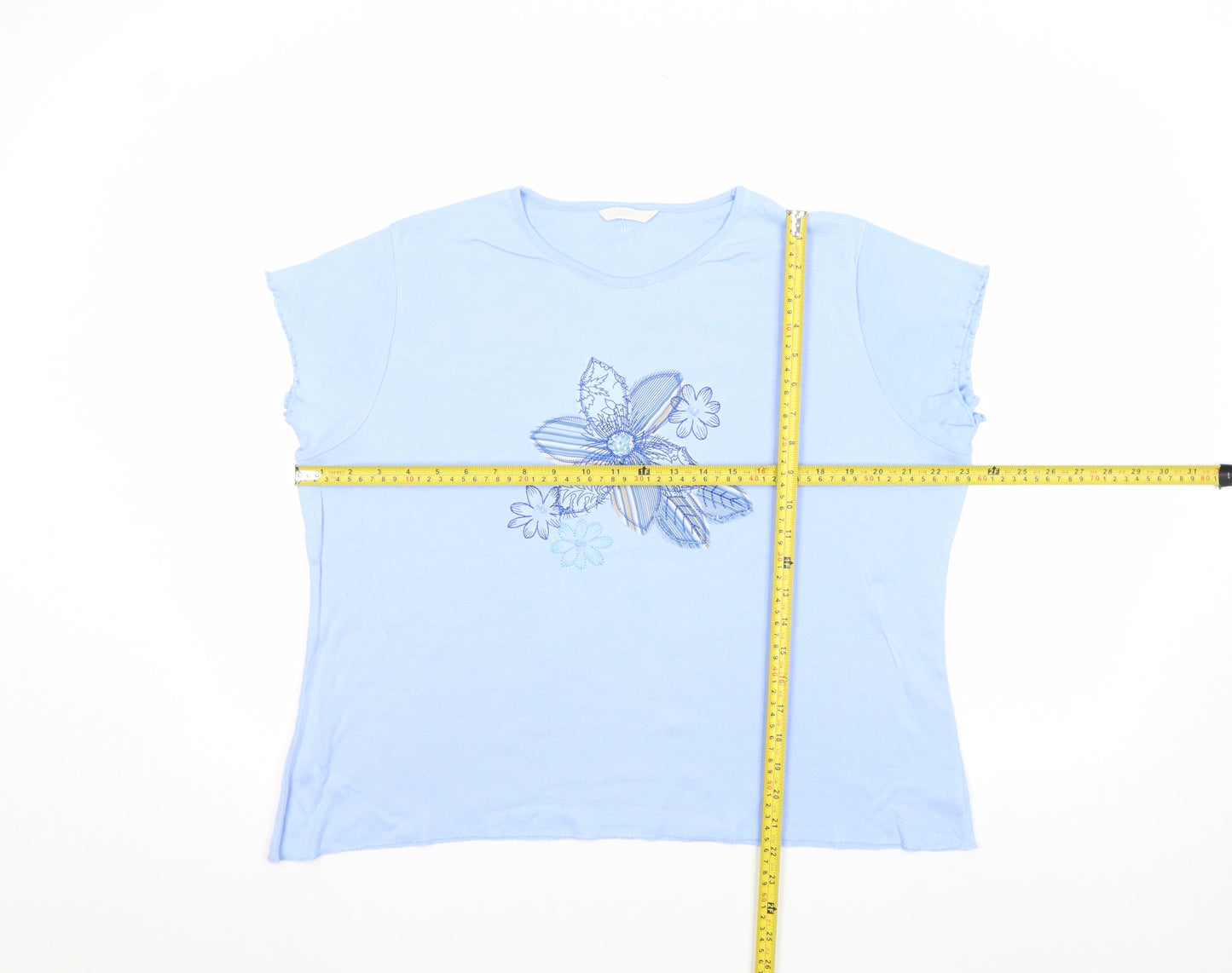 Marks and Spencer Womens Blue Floral Embroidered T-Shirt Size 22