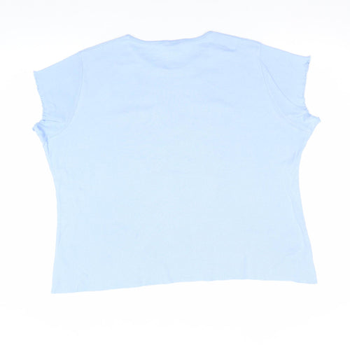 Marks and Spencer Womens Blue Floral Embroidered T-Shirt Size 22