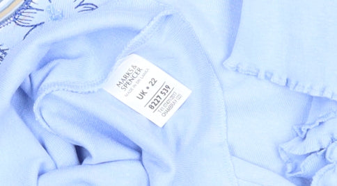 Marks and Spencer Womens Blue Floral Embroidered T-Shirt Size 22