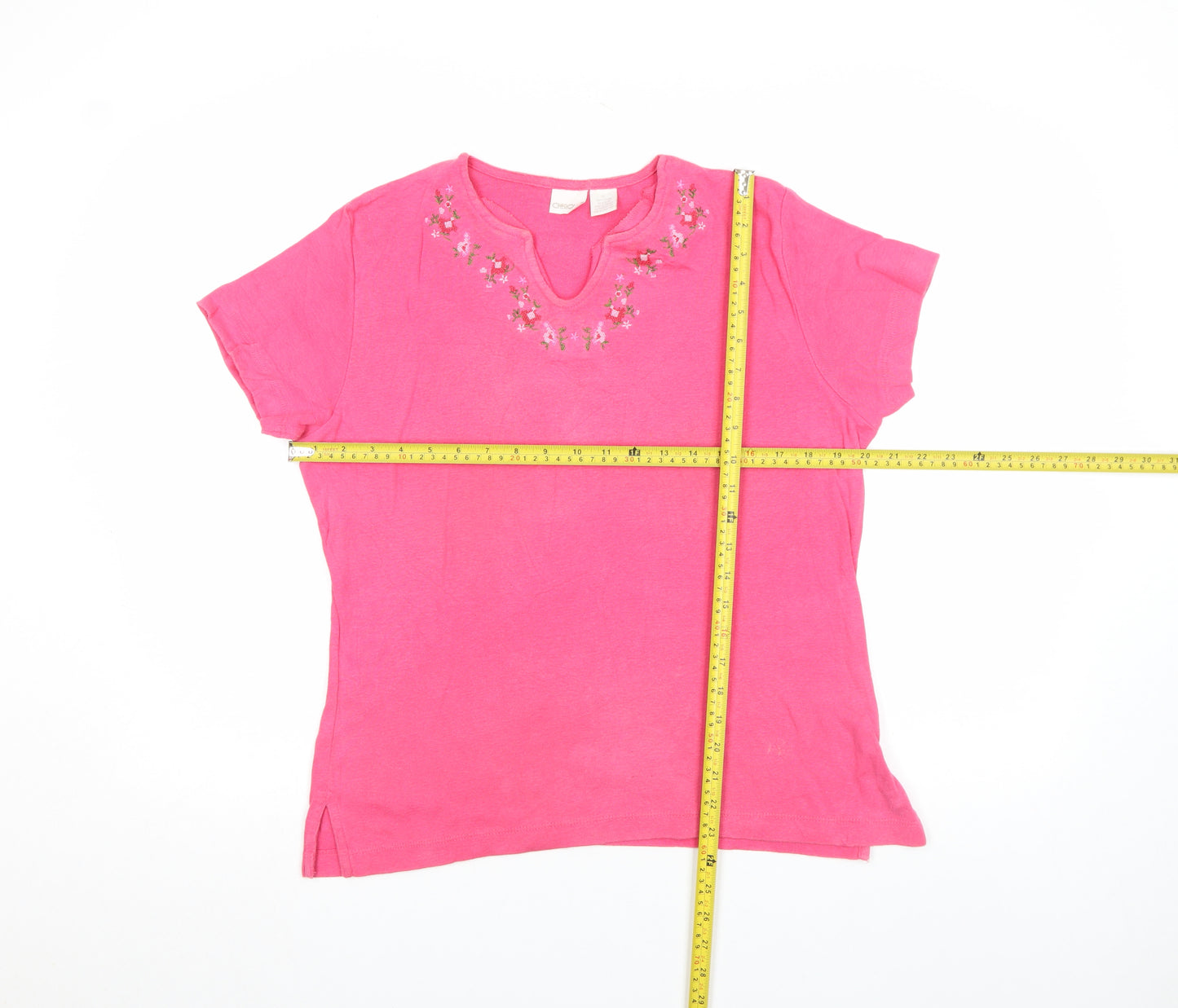 Cherokee Women Pink Embroidered Cotton Short Sleeve T-Shirt XL