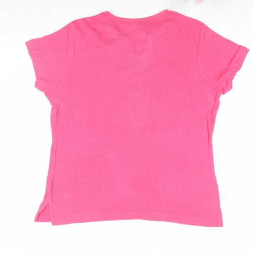 Cherokee Women Pink Embroidered Cotton Short Sleeve T-Shirt XL