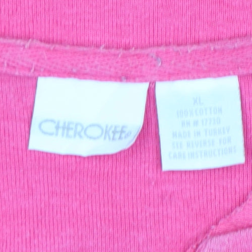 Cherokee Women Pink Embroidered Cotton Short Sleeve T-Shirt XL
