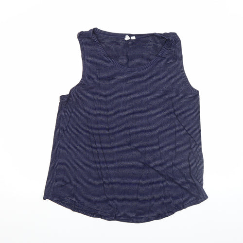 GAP Womens Blue Striped Tank Top Size L Cotton Modal Jersey Scoop Neck