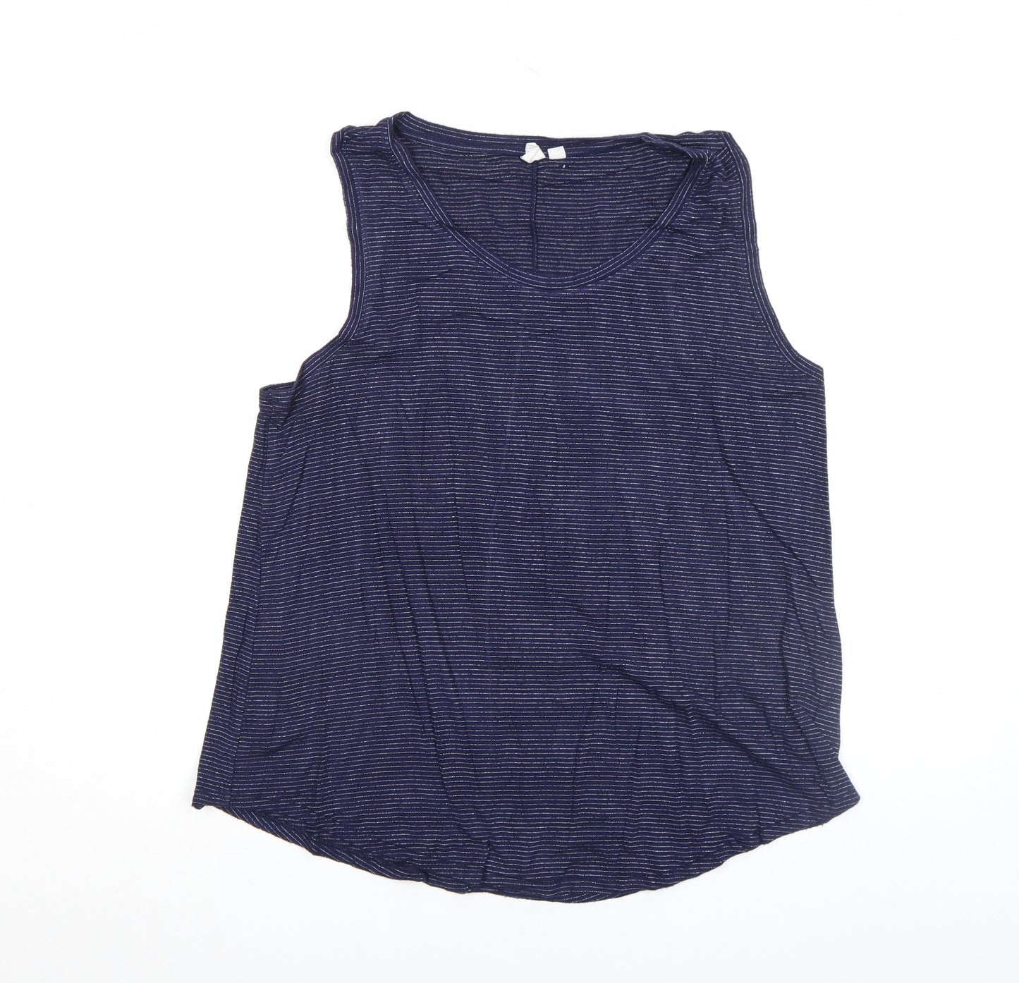 GAP Womens Blue Striped Tank Top Size L Cotton Modal Jersey Scoop Neck
