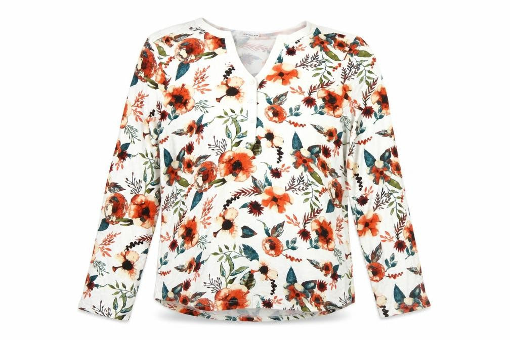 Damart Womens Multicoloured Floral Henley Long Sleeve Top Size S