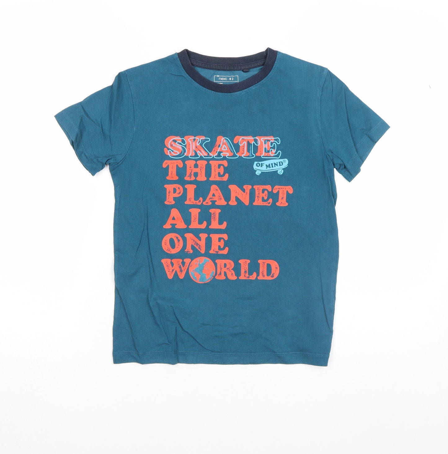 Next Boys Blue Graphic Skateboarding T-Shirt 8 Years Cotton Crew Neck