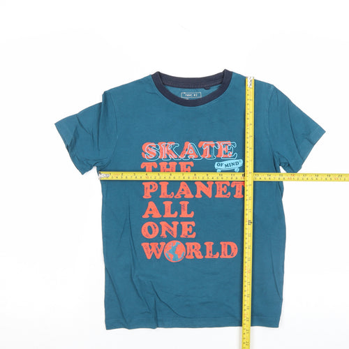 Next Boys Blue Graphic Skateboarding T-Shirt 8 Years Cotton Crew Neck