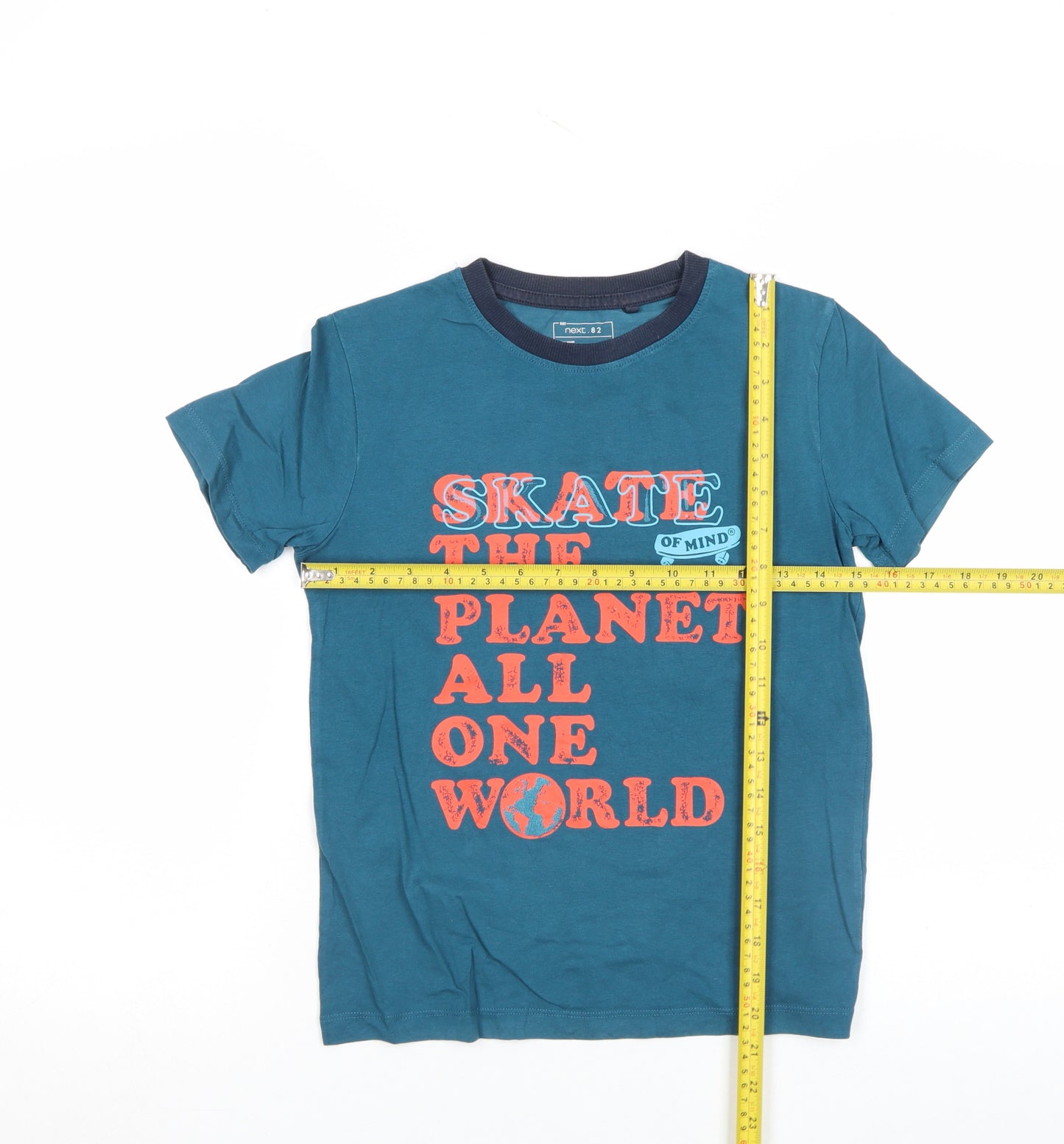 Next Boys Blue Graphic Skateboarding T-Shirt 8 Years Cotton Crew Neck