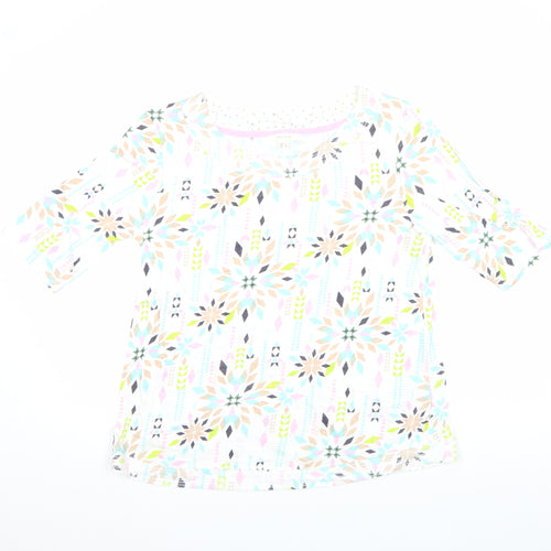 White Stuff Womens Multicoloured Cotton 3/4 Sleeve T-Shirt UK 12