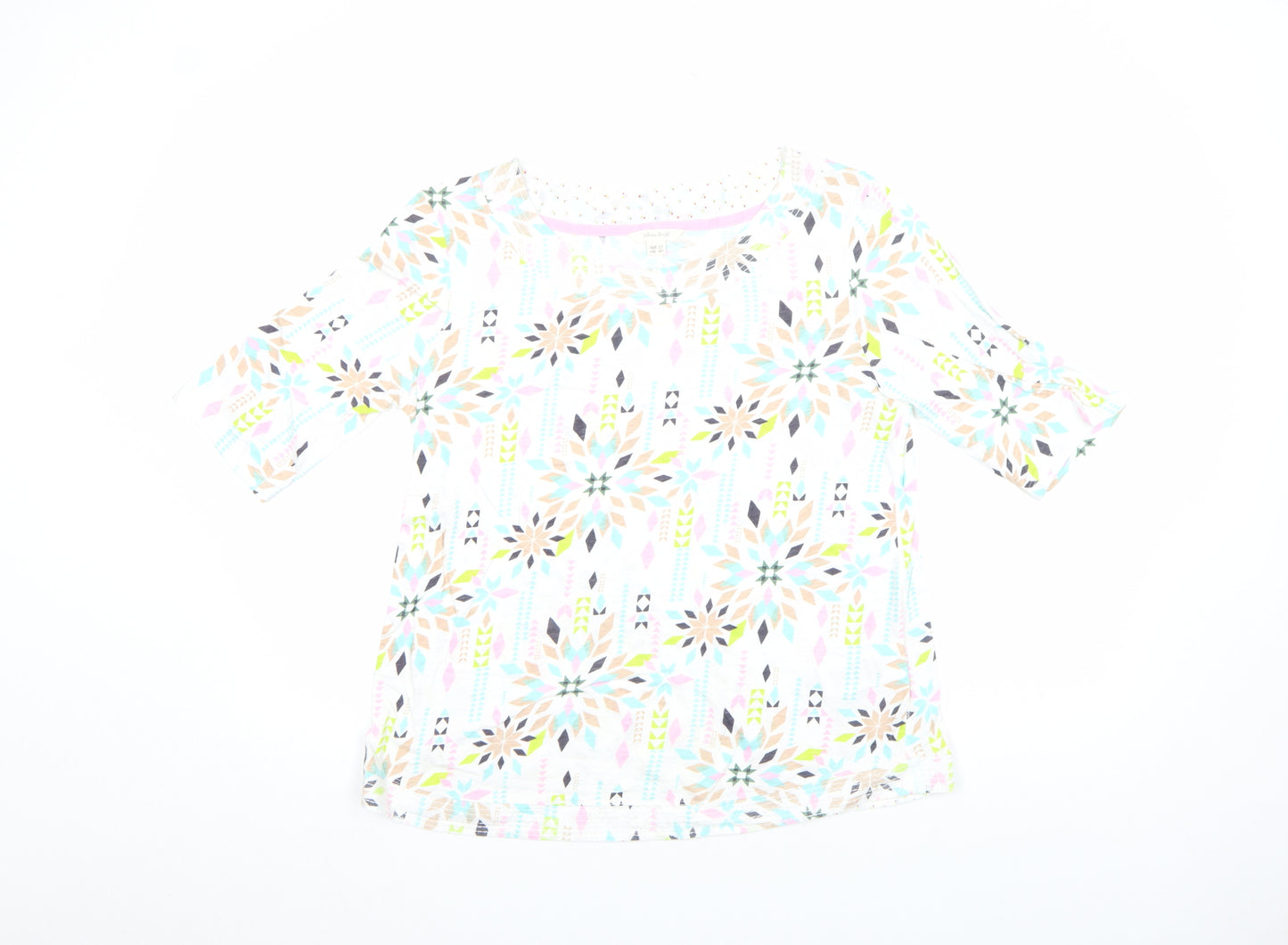 White Stuff Womens Multicoloured Cotton 3/4 Sleeve T-Shirt UK 12