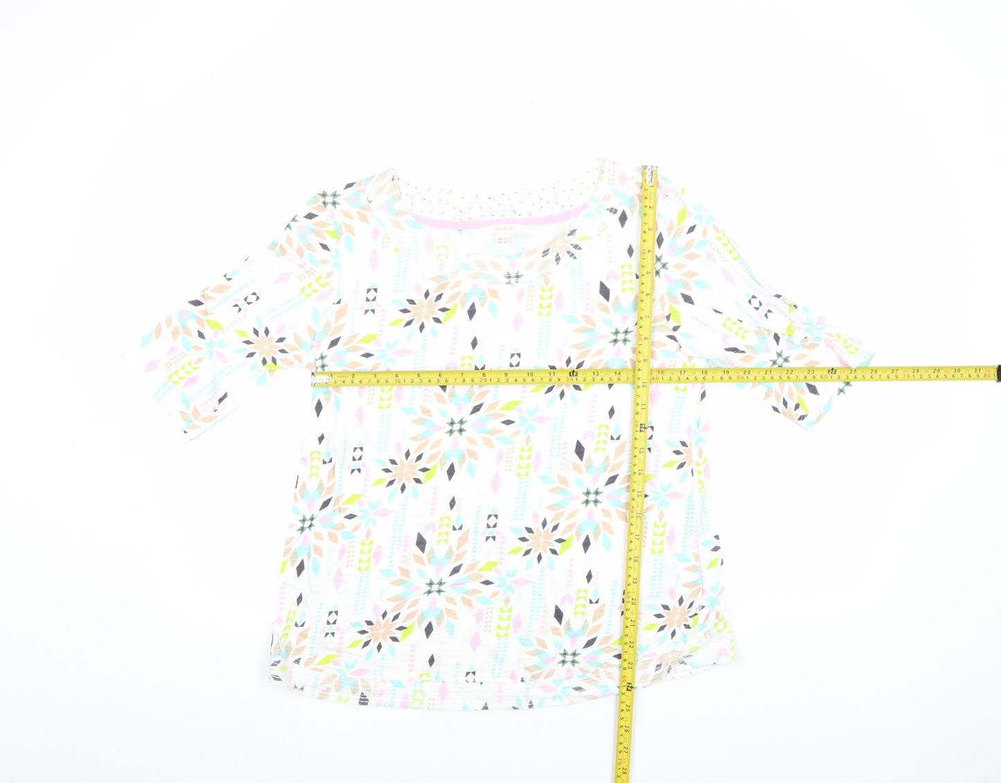 White Stuff Womens Multicoloured Cotton 3/4 Sleeve T-Shirt UK 12