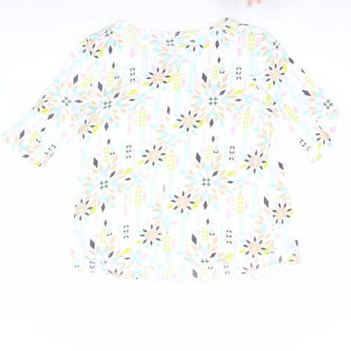 White Stuff Womens Multicoloured Cotton 3/4 Sleeve T-Shirt UK 12