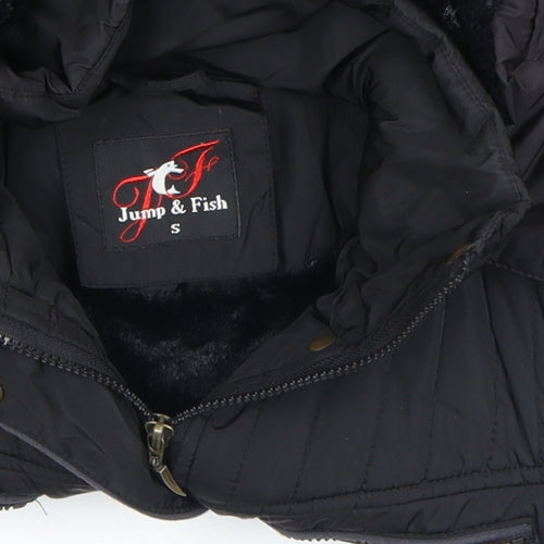 Jump & Fish Women's Black Fur Trim Hooded Puffer Jacket Size S