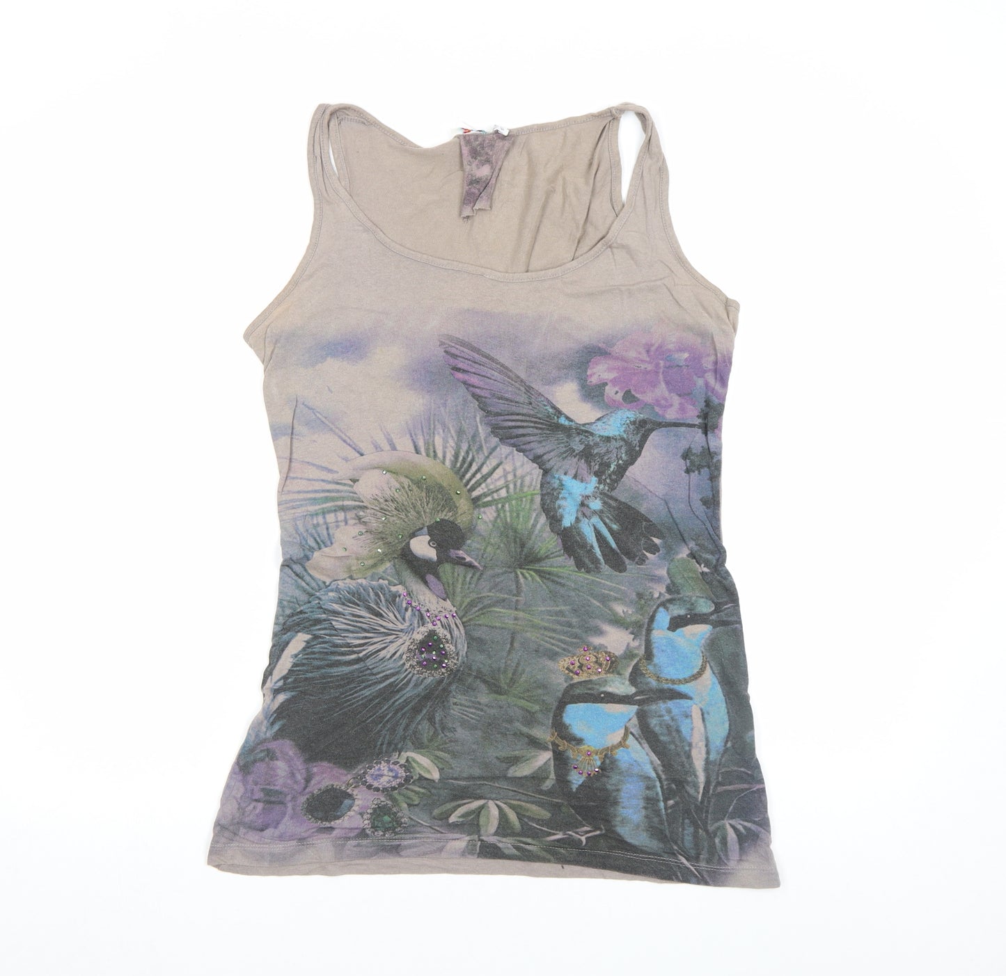 Denim Co Womens Beige Animal Print Beaded Tank Top Size 10