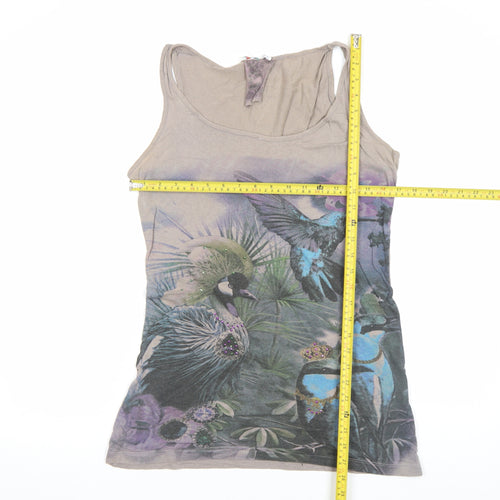 Denim Co Womens Beige Animal Print Beaded Tank Top Size 10