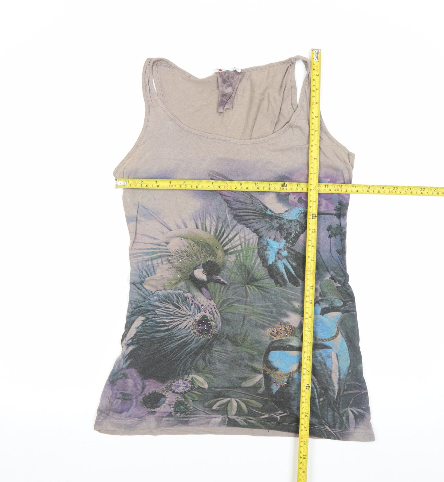 Denim Co Womens Beige Animal Print Beaded Tank Top Size 10