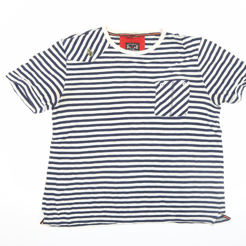 Luke Men's Blue White Striped Nautical Crew Neck Cotton T-Shirt XL