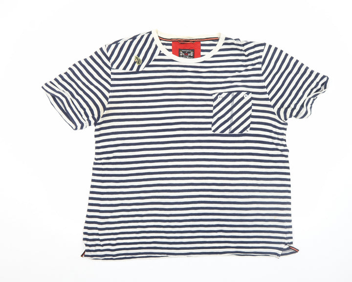 Luke Men's Blue White Striped Nautical Crew Neck Cotton T-Shirt XL