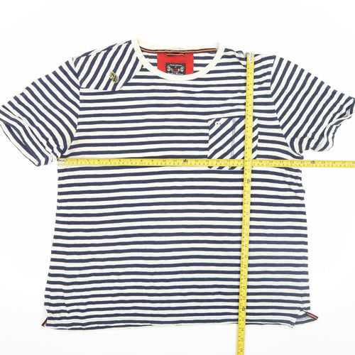 Luke Men's Blue White Striped Nautical Crew Neck Cotton T-Shirt XL