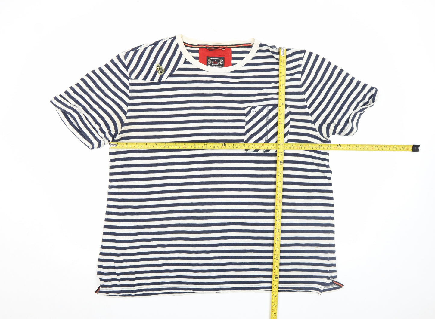 Luke Men's Blue White Striped Nautical Crew Neck Cotton T-Shirt XL