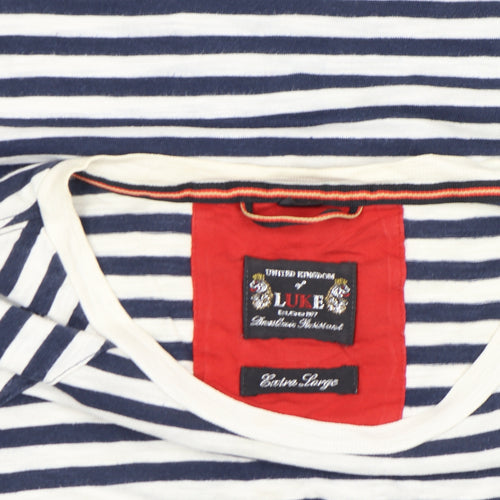 Luke Men's Blue White Striped Nautical Crew Neck Cotton T-Shirt XL