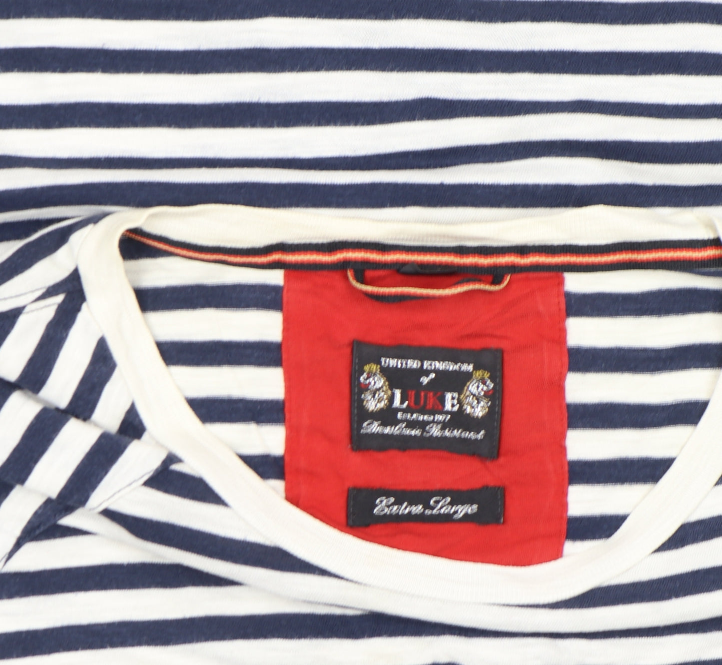 Luke Men's Blue White Striped Nautical Crew Neck Cotton T-Shirt XL