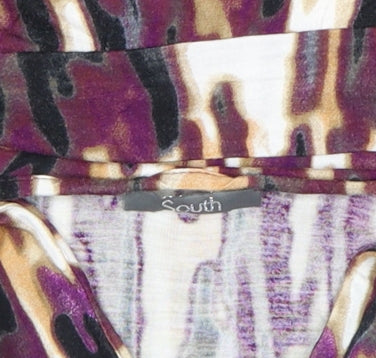 South Womens Purple Beige Abstract Sleeveless Wrap Tunic Top Size 12